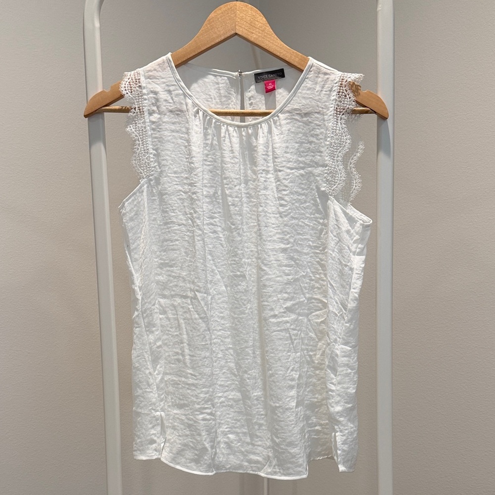 Vince Camuto White Lace Overlay Hi-low Sleeveless Top